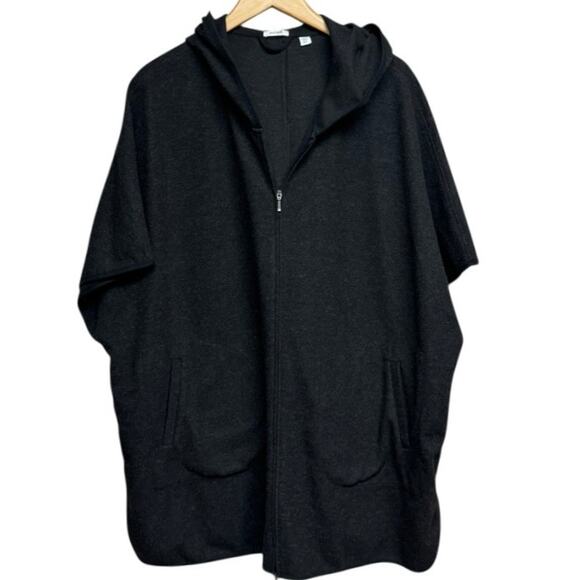 J.Jill 3/4 Sleeve Fit At Ease Zip-Front Poncho Heather Charcoal Size M/L - Picture 4 of 11